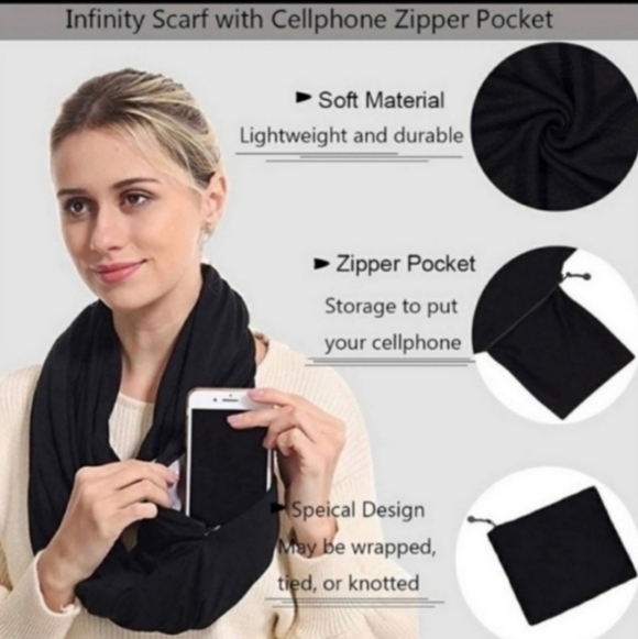 NWOT Beyong Yoga Infinity Scarf with Hidden Zipper Cellphone Pocket black OS - Picture 2 of 11